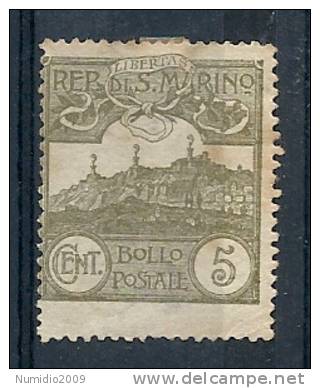 1921-23 SAN MARINO USATO VEDUTA 5 CENT - RR9124-3 - Oblitérés