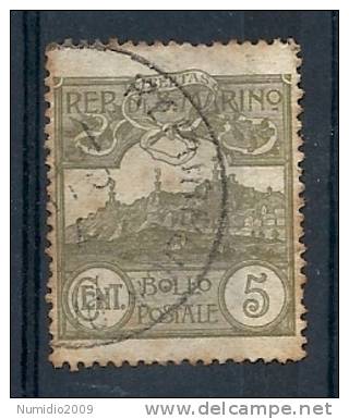 1921-23 SAN MARINO USATO VEDUTA 5 CENT - RR9124-4 - Oblitérés
