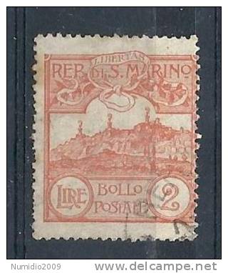 1921-23 SAN MARINO USATO VEDUTA 2 LIRE - RR9125 - Oblitérés