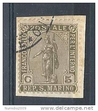 1922 SAN MARINO USATO STATUA LIBERTà 5 CENT - RR9125-2 - Oblitérés