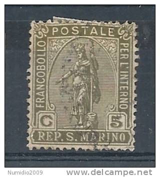 1922 SAN MARINO USATO STATUA LIBERTà 5 CENT - RR9125-3 - Oblitérés