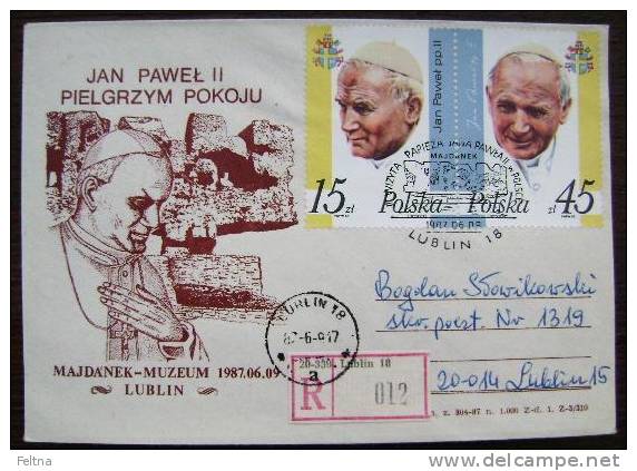 1987 POLAND POLSKA REGISTERED LETTER VISIT OF POPE JOHN PAUL II. - Popes