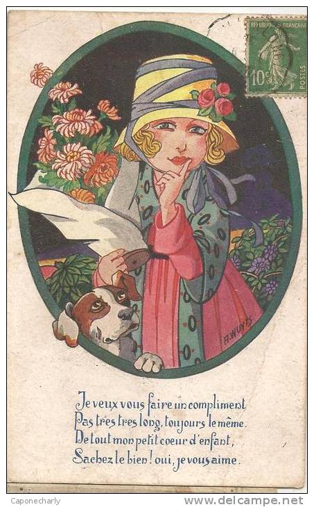 CPA  FEMME FLEUR S CHIEN ART DECO ILLUSTRATEUR  A.  WUYTS - Wuyts