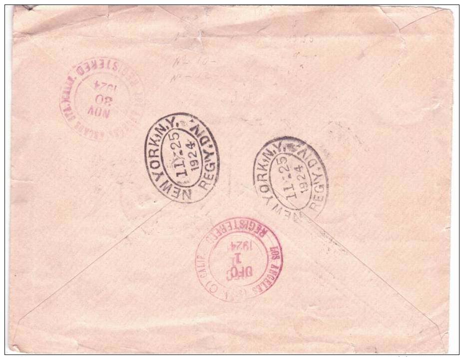 1924- Enveloppe RECC. Par Avion De Bâle Pour Los Angelès ( U S A ) Transit N Y Et Arrivée Au Dos - Storia Postale