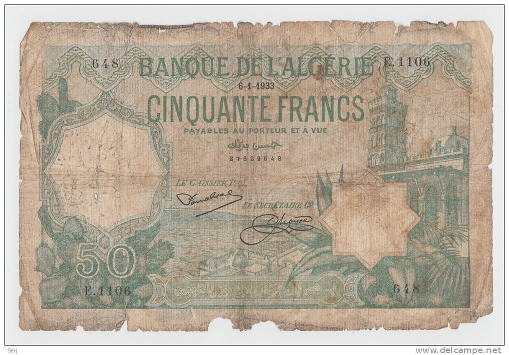 Algeria 50 Francs 1933 "G" P 80 - Algeria