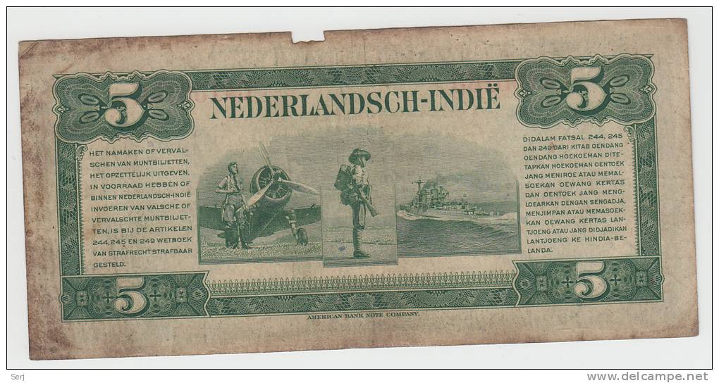 Netherlands Indies 5 Gulden 1943 Banknote P 113a 113 A - Indes Néerlandaises