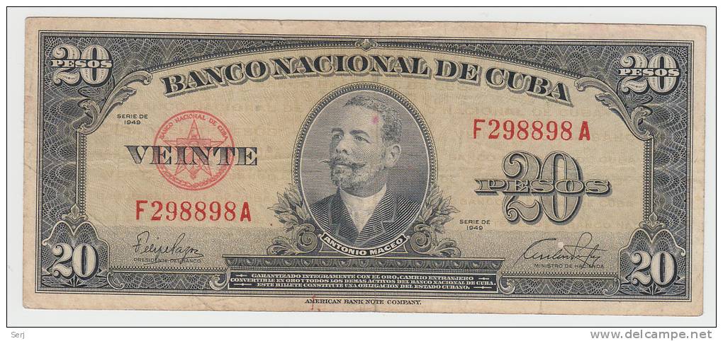 Cuba 20 Pesos 1949 VF+ P 80a  80 A - Cuba