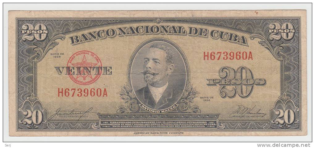 Cuba 20 Pesos 1958 VF P 80b  80 B - Kuba