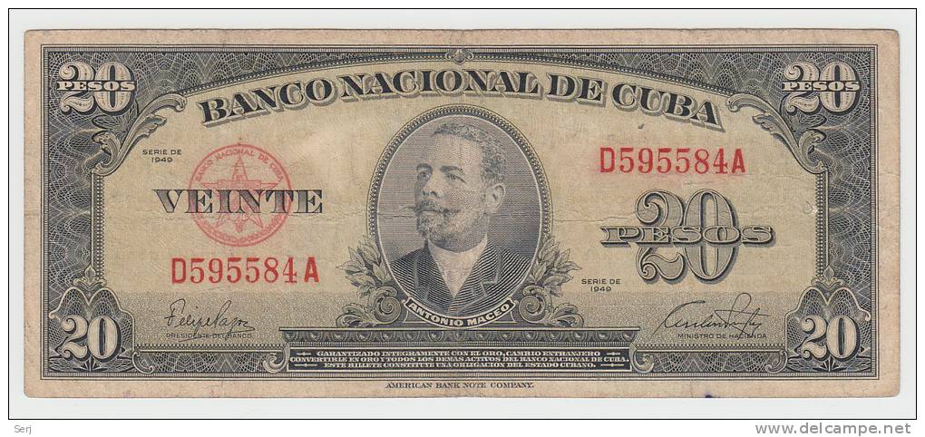 Cuba 20 Pesos 1949 VF+ P 80a  80 A - Cuba