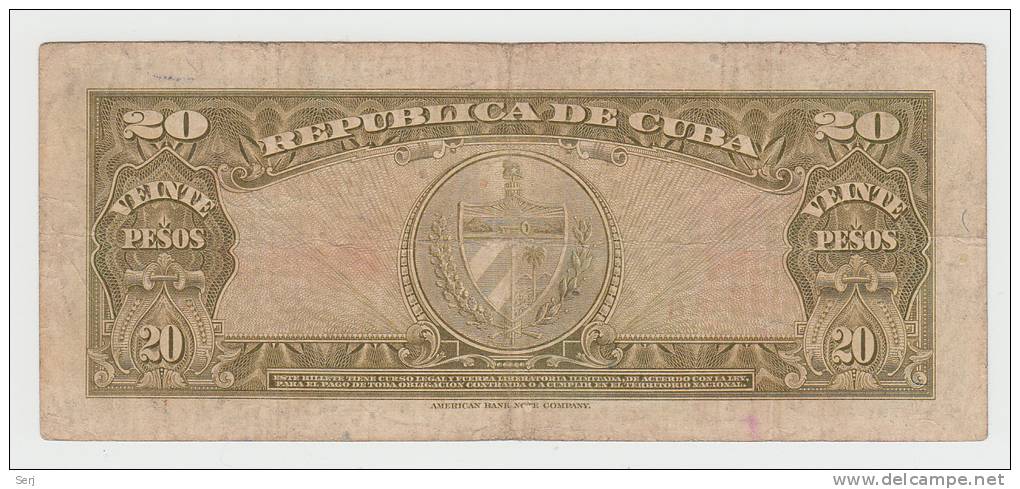 Cuba 20 Pesos 1949 VF+ P 80a  80 A - Cuba