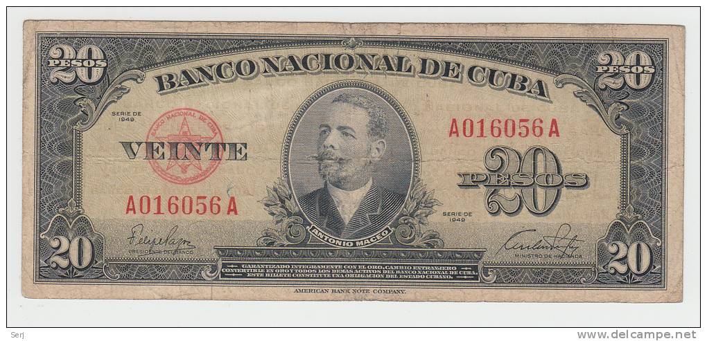 Cuba 20 Pesos 1949 VF+ P 80a  80 A - Cuba