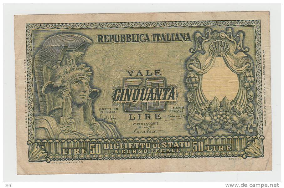 Italy 50 Lire 1951 VF++ CRISP Banknote P 91a  91 A - 50 Lire