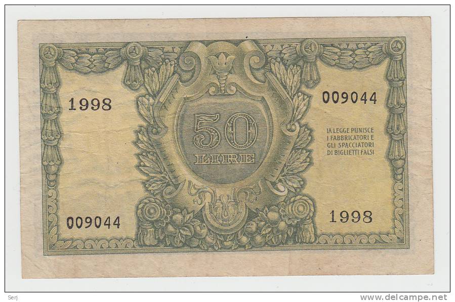 Italy 50 Lire 1951 VF++ CRISP Banknote P 91a  91 A - 50 Lire