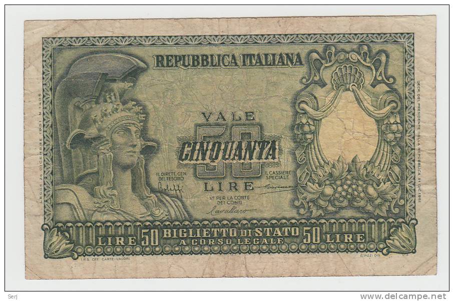 ITALY 50 Lire 1951 VF P 91a  91 A - 50 Lire