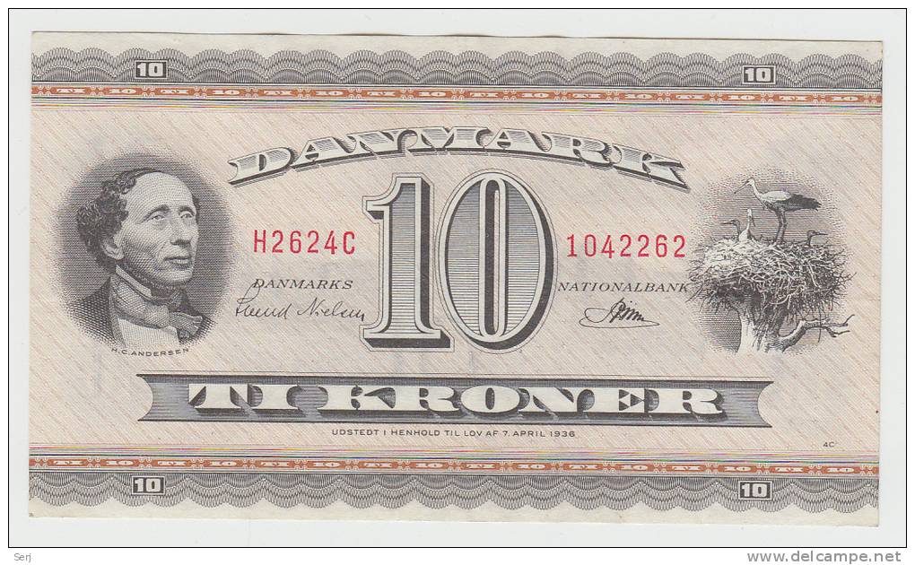 Denmark 10 Kroner 1961 AXF CRISP Banknote P 44m  44 M - Denemarken