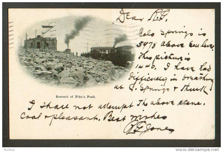 SUMMIT OF PIKE`S PEAK, COLORADO SPRINGS, TRAIN, RAILWAY, OLD POSTCARD - Colorado Springs