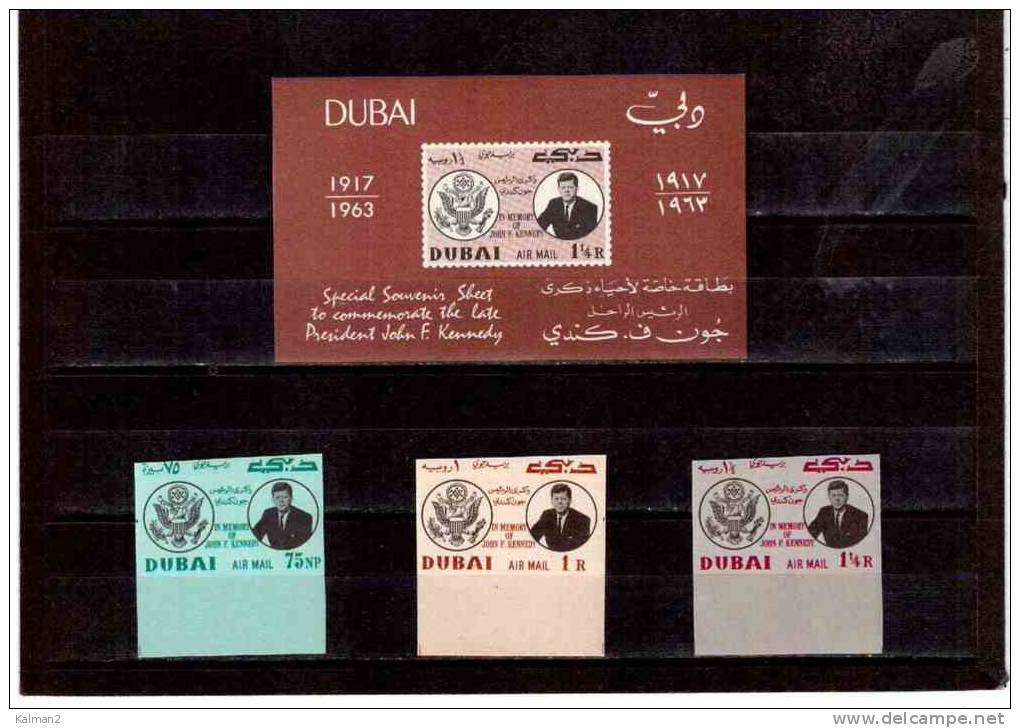 BF132  -   " J.F.KENNEDY "   -   DUBAI -  CAT. MICHEL Nr.  54B/56B + BL.8  COMPLETE  MINT SET** - Kennedy (John F.)