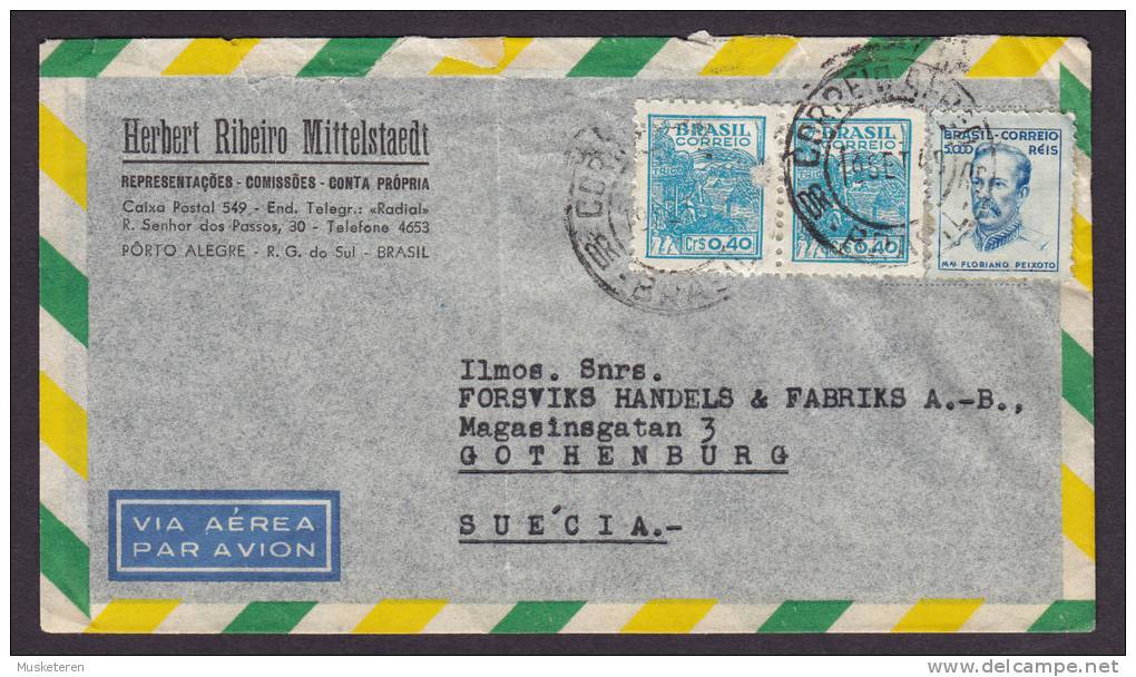 Brazil Via Aerea Airmail Par Avion HERBERT RIBEIRO MITTELSTAEDT Porto Alegre 1949 Cover GÖTEBORG Suecia Sweden - Aéreo