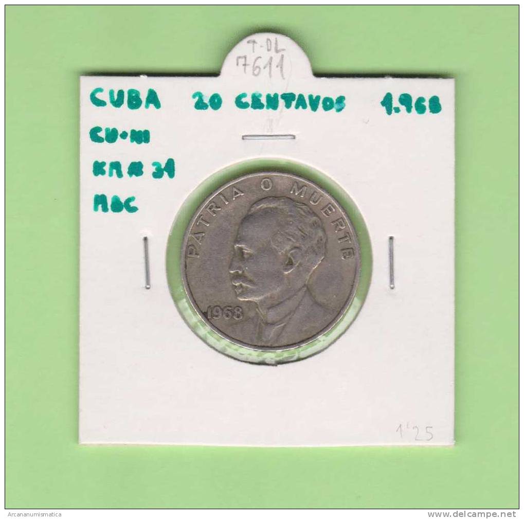 CUBA  20  CENTAVOS  1.968   CU NI    KM#31  MBC/VF         DL-7611 - Cuba