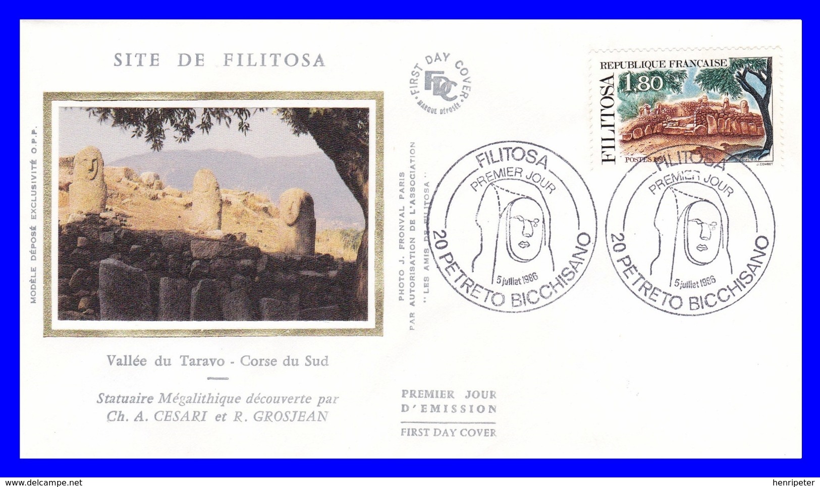 2401 (Yvert) Sur Enveloppe Premier Jour Illustrée Sur Soie - Série Touristique. Site De Filitosa - France 1986 - 1980-1989