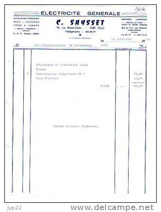 Facture C. Saysset Albi - électricité Générale Radio Télévision - 30-09-1965 - Electricité & Gaz