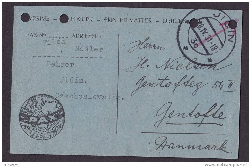 Czechoslovakia Deluxe JICÍN 1931 Mult Franked Card To GENTOFTE Denmark PAX (Peace) Cachet (2 Scans) - Storia Postale