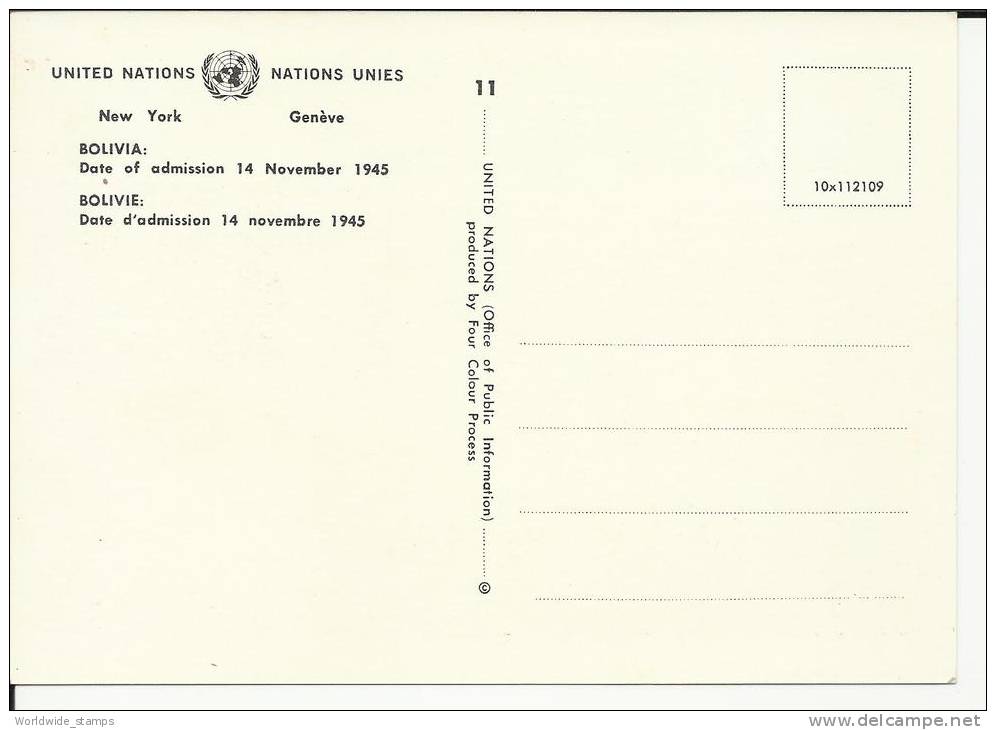 United Nations, UNO, Flag Series, Bolivia, 1981 - VN