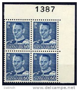 DENMARK 1953 60 Øre Definitive  In Corner Block With Control Number MNH / **.  Michel 336 - Unused Stamps