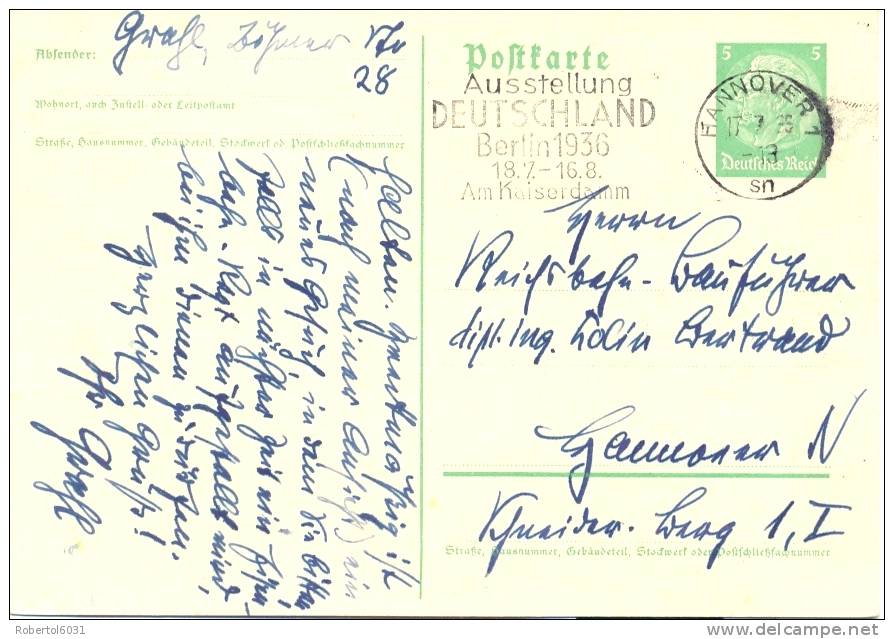 Germany 1936 Postal Stationery 5 Pf From Hannover With Machine Cancel "Ausstellung Deutschland Berlin 1936" - Estate 1936: Berlino