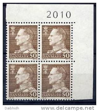 DENMARK 1967 50 Øre Definitive On Ordinary Paper In Corner Block With Control Number MNH / **.  Michel 457x - Ungebraucht