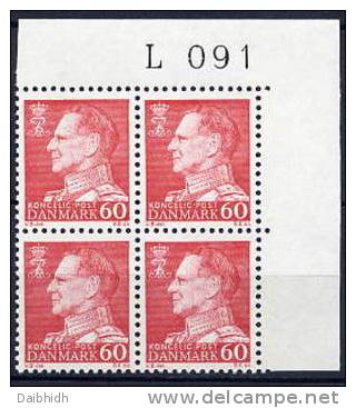 DENMARK 1965 60 Øre Definitive On Fluorescent Paper In Corner Block With Control Number MNH / **.  Michel 458y - Neufs