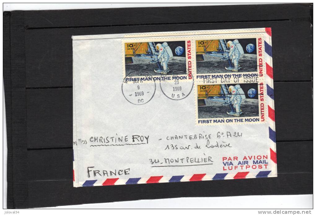 USA  FDC First Man On The Moon  Washington 9/9/1969 Moonlanding 20/7/1969 Envoi En France - 1961-1970