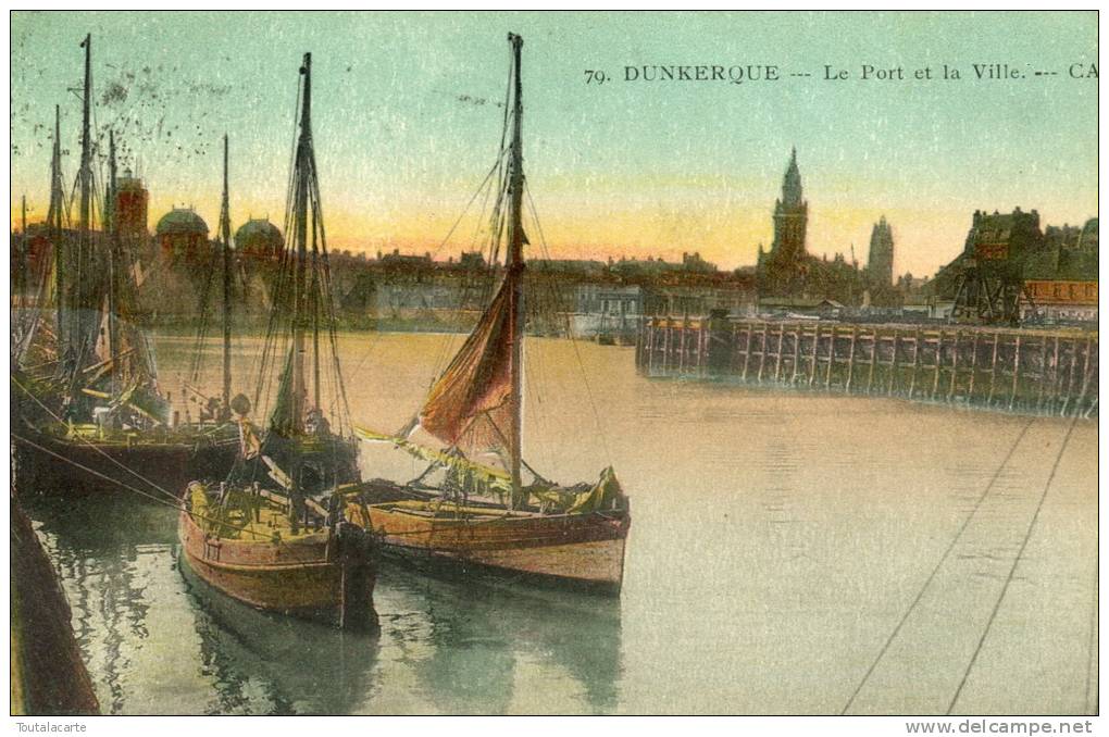 CPA 59 DUNKERQUE LE PORT ET LA VILLE 1921 Colorisée - Dunkerque