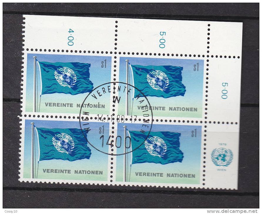 NATIONS  UNIES  VIENNE   1979/80   N°  2  BLOC DE 4  OBLITERE    CATALOGUE YVERT - Oblitérés