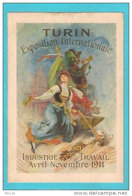 ILLUSTRATORE CHERET TURIN EXPOSITION INTERNATIONALE INDUSTRIE TRAVAIL 1911 RARA CARTOLINA NON VIAGGIATA - Chéret