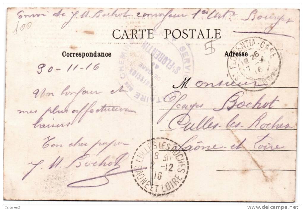 CACHET MILITAIRE SERVICE MILITAIRE DES CHEMINS DE FER COMMISION DE GARE DE SAINT-FLORENTIN VERGIGNY BAUDOT CLAIRON - WW I