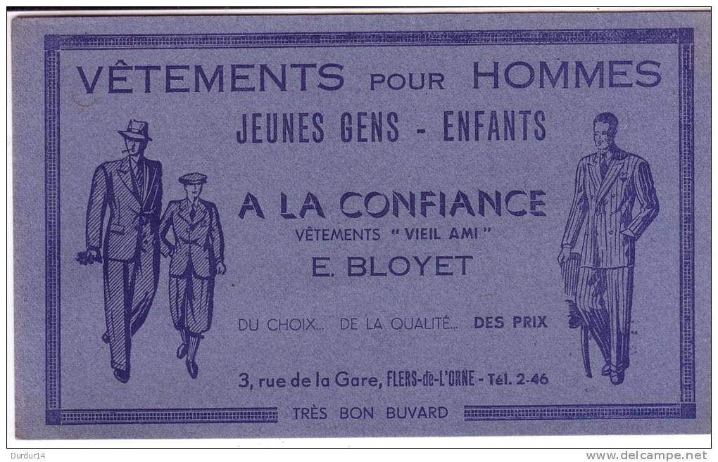BUVARD De FLERS-DE-L´ORNE - E. BLOYET 3 Rue De La Gare -  Vêtements ...pour Hommes.... - Textile & Vestimentaire