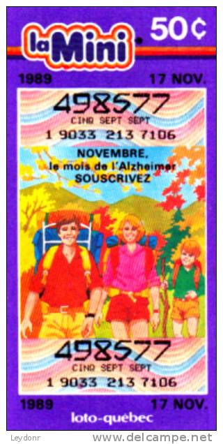 Canada - Loto Quebec - Family Hiking - Novembre Le Mois De L'Alzheimer - 1989 - Lottery Tickets