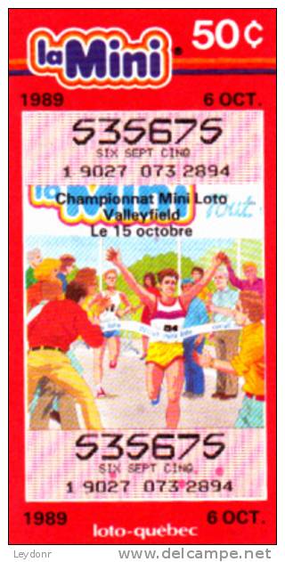 Canada - Loto Quebec - Running - Championnat Mini Loto Valleyfield - 1989 - Biglietti Della Lotteria