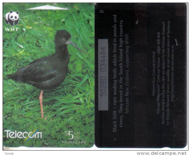 New Zealand-nz-g-189-black Stilt-(502b)-$5-tirage-220.000-used Card+1 Card Prepiad Free - Águilas & Aves De Presa