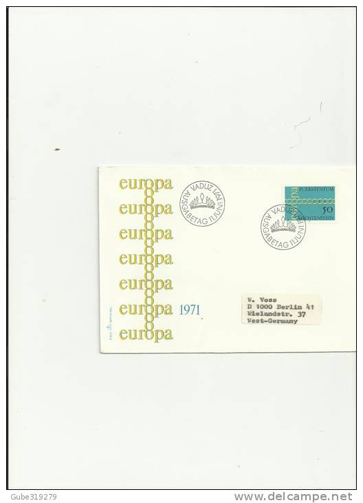 EUROPA / CEPT 1971 - LIECHTENSTEIN  FDC WITH 1 STAMP YVERT 487 CHF 0,50 POSTMARKED 11 JUN 1971- FLOWN REF: 13EU - 1971