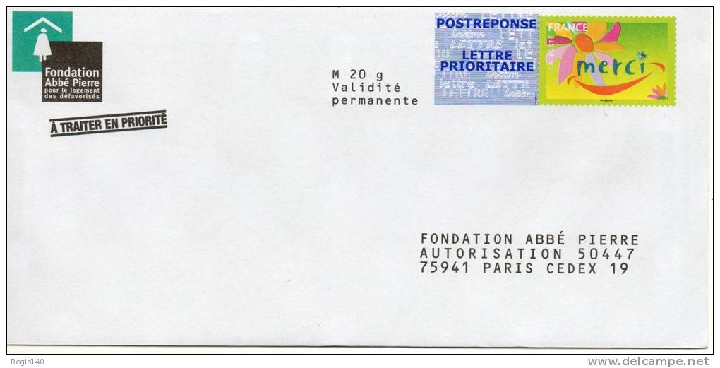Postreponse Fondation Abbé Pierre 10P357 - Prêts-à-poster:reply