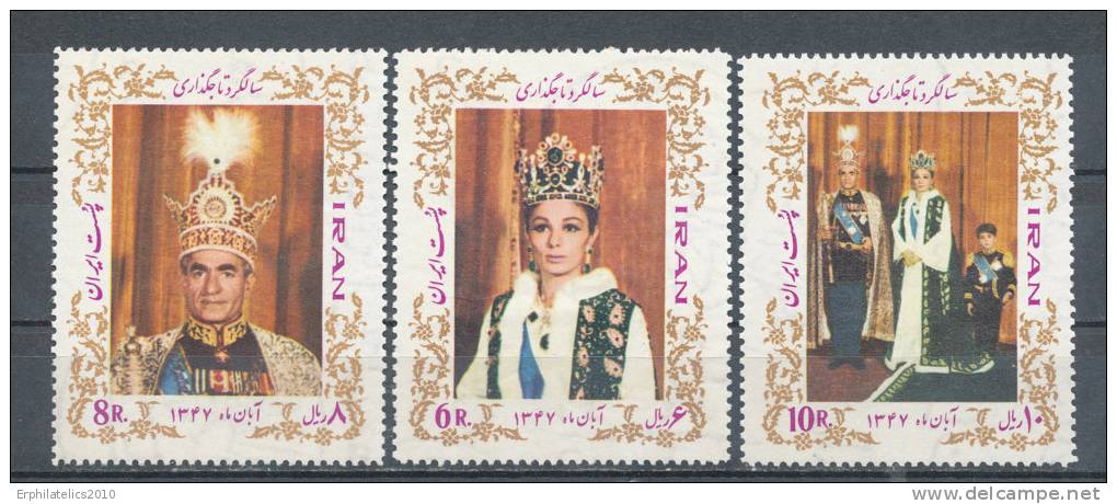 IRAN 1968 ROYAL FAMILY EMPRESS FARAH AND REZA PAHLAVI SC# 1488-1490 VF OG LH - Iran