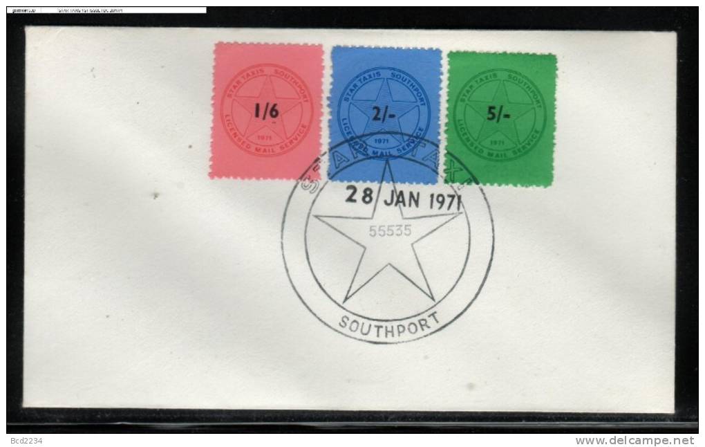 GB STRIKE MAIL (STAR TAXIS SOUTHPORT LICENSED MAIL SERVICE) 1ST ISSUE SET OF 3 FDC 28 JANUARY 1971 Cars Transport - Local Issues