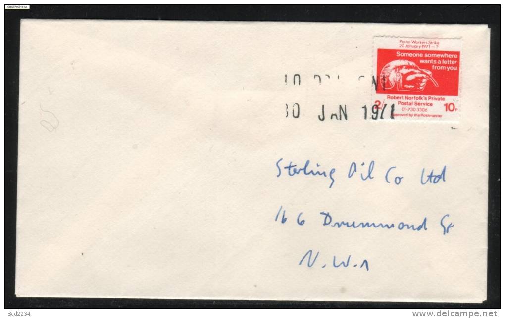 GB STRIKE MAIL (ROBERT NORFOLK SERVICE) 2/- (10P) RED COMMERCIALLY USED 30 JANUARY 1971 Write A Letter Feather Quill Pen - Cinderellas