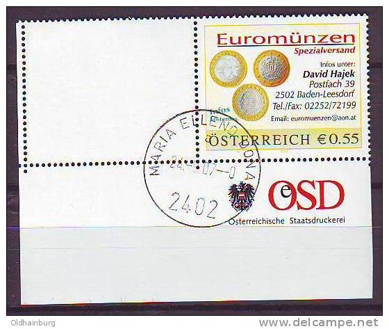056: Personalisierte Briefmarke Aus Österreich Ecke Links Unten Euromünzen Hajek Gestempelt - Oblitérés