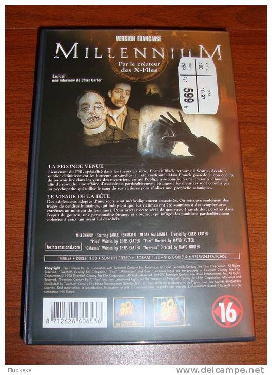 Vhs Pal Millenium 1  La Seconde Venue Le Visage De La Bête Version Française - Series Y Programas De TV