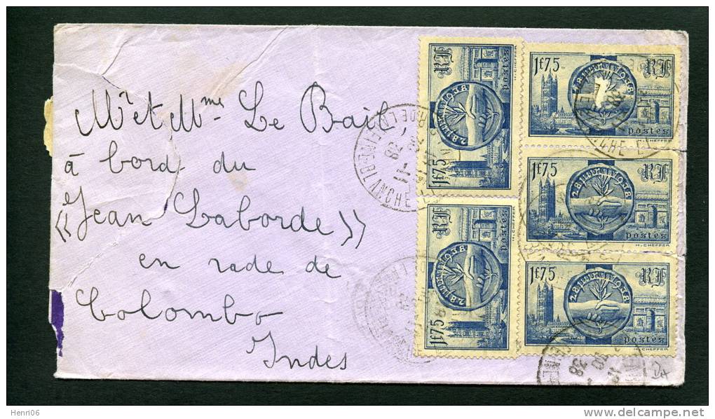 =*= Rare: 400x5 Sur Lettre Paris>>>>Paquebot "Jean Laborde" En Rade De Colombo Indes 30 11 1938 =*= - Cartas & Documentos