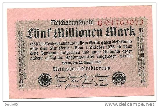 Inflation - 1923 - 5 Miljoen Mark