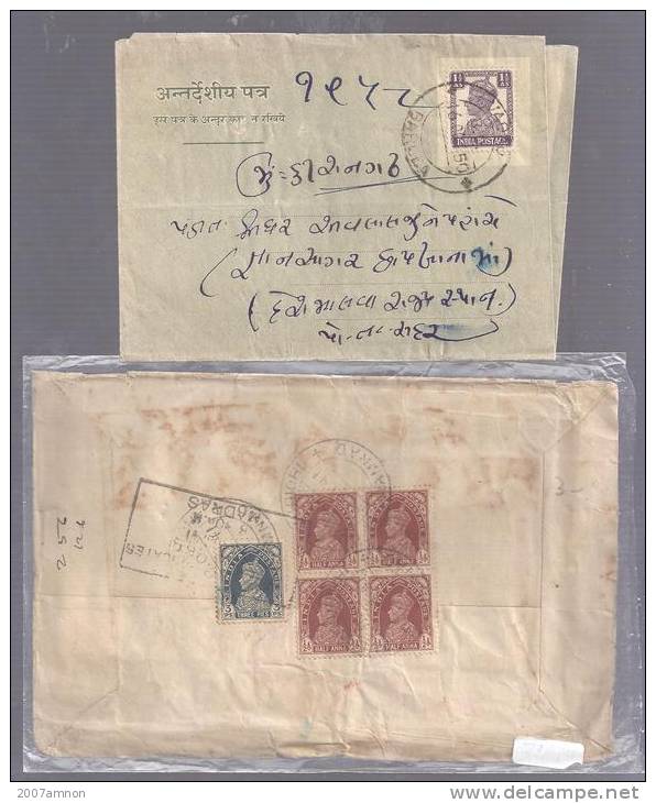 INDIA POSTAL HISTORY INDIA 2 KG6 LETTERS - 1936-47 Roi Georges VI